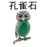 Antique Silver Owl On Branch Natural Gemstone Pendant Oval Chakra Healing Crystal Owl Charm for DIY Necklace Jewelry Making