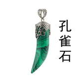 Antique Silver Filigree Cap Wolf Tooth Shaped Natural Gemstone Pendant, Horn Tusk Chakra Healing Crystal Charm for DIY Necklace Making