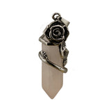 Vintage Rose Wrapped Crystal Quartz Pendant • Hexagonal Bullet Stone Charm • Gothic Floral Healing Crystal Keychain Jewelry