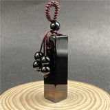 Natural Polished Rectangle Crystal Keychain, Hand Braided Cord Flat Bar Gemstone Bag Charm Chakra Healing Lucky Pendant for Men Women