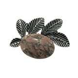 Natural Healing Stone & Antique Silver Leaf Brooch Pendant - Dual Use Statement Charm