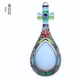 Ethnic Enamel Vase‑Shape Natural Gemstone Pendant, Retro Hollow Alloy Teardrop Cabochon Crystal Pendant, Colorful Enamel Chakra Reiki Healing DIY Necklace Jewelry Charm