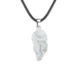 Unisex Natural Crystal Leaf Pendant Necklace Hand-Carved Gemstone Jewelry