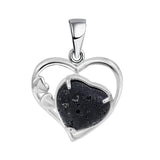 Natural Crystal Heart Pendant, Hollow Silver Frame with Gemstone Center for Women’s Jewelry