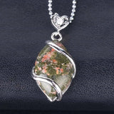 Natural Marquise Crystal Pendant Silver Wire Wrapped Gemstone Pendant Heart Zircon Bail Reiki Chakra Healing Stone Charm for DIY Necklace Jewelry