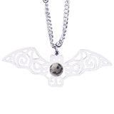 Vintage Stainless Steel Bat Pendant Gemstone Necklace - Gothic Punk Bat Wing Jewelry - Mystical Amulet Gift for Men & Women