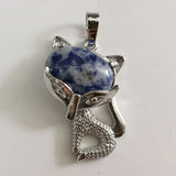 Natural Crystal Fox Pendant Necklace, Retro Turquoise & Multi-Gemstone Charm for Women & Girls