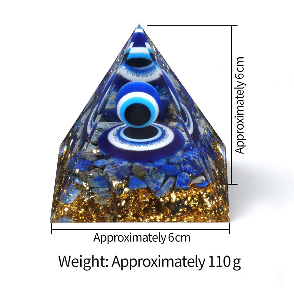 Evil Eye Orgone Pyramid 60MM for Home Office Feng Shui Protection & Spiritual Gifts  Lapis Lazuli Chips Resin Crystal Pyramid
