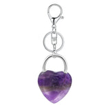 Natural Crystal Heart Lock Keychain, Peach Heart Crystal Bag Charm for Couples