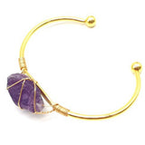 Natural Crystal Bead Bangle - Handmade Wire Wrapped Gold Open Cuff Bracelet - Adjustable Gemstone Bracelet for Chakra Healing & Positive Energy - Gift for Women & Girls