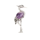 Antique Silver Red Crowned Crane Brooch Pendant Inlaid Natural Crystal Oriental Lucky Bird 2 In 1 Brooch & Necklace Gemstone Jewelry for Women