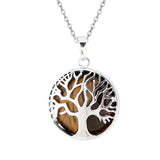 Round Tree of Life Natural Gemstone Pendant Necklace Multi Color Healing Crystal Silver Plated Charm Jewelry for Women Gift