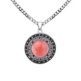 Retro Viking Rune Pendant Necklace - Stainless Steel Goldstone Amulet - Nordic Futhark Circle Jewelry for Men & Women