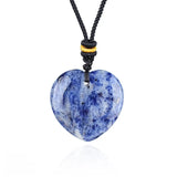 30mm  Gemstone Heart Pendant Necklace Handcrafted Crystal Love Charm on Adjustable Cord Healing Stone Jewelry Gift for Her, Him & Couples