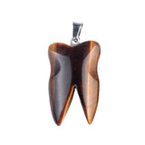 32mm Natural Crystal Tooth Pendant | Hand-Carved Gemstone Tooth Charm Necklace for Reiki Healing