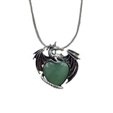 Vintage Silver Alloy Dragon Heart Crystal Necklace | Natural Gemstone Mythical Pterosaur Pendant with Chain for Weddings, Parties, Cosplay