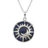 Sun and Moon Natural Gemstone Pendant Necklace Multi Color Healing Crystal Silver Plated Charm Jewelry for Women Gift
