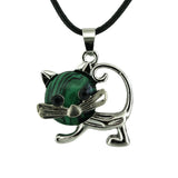 Natural Crystal Cat Pendant Necklace, Silver Alloy Frame Gemstone Charm, Healing Jewelry for Cat Lovers