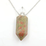 Natural Crystal Point Essential Oil Diffuser Necklace, Aromatherapy Gemstone Perfume Bottle Pendant Necklace Unisex Healing Crystal Jewelry for Men Women