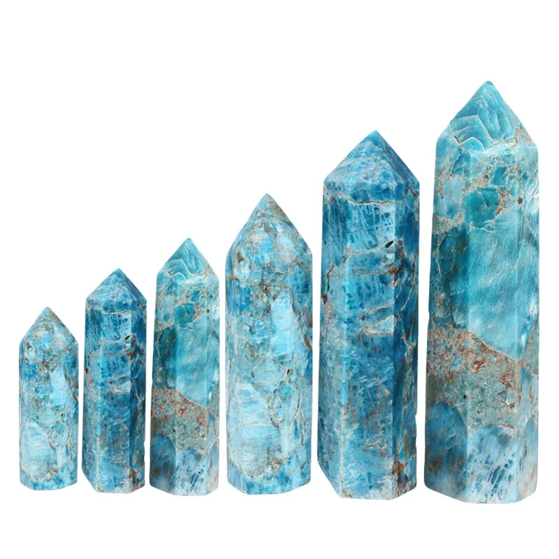 Natural Blue Apatite Crystal Point Tower Polished Hexagonal Obelisk Wand for Home Decor Meditation Crystal Collection Gift