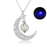 Hollow Crescent Moon Glow‑in‑the‑Dark Necklace, Luminous Ball Cage Pendant Necklace Vintage Fantasy Jewelry for Women