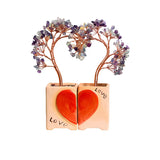 Handmade Heart-Shaped Double Citrine Crystal Tree | Love Theme Feng Shui Copper Wire Gemstone Decor with Ceramic Base for Couple Gifts