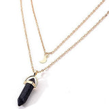 Layered Moon Choker Hexagonal Crystal Point Pendant Necklace, Natural Healing Gemstone Gold Plated Chain for Women