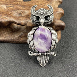 Spirit Wisdom Owl Healing Crystal Pendant | Natural Gemstone Antique Alloy Necklace for Reiki Meditation Birthday Gift