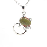 Crystal Lovely Cat Pendant Necklace birthday gift Handmade Cat Stone Pendant Necklace for Women, Healing Crystal Amulet Cat