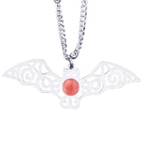 Vintage Stainless Steel Bat Pendant Gemstone Necklace - Gothic Punk Bat Wing Jewelry - Mystical Amulet Gift for Men & Women