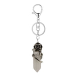 Natural Crystal Hexagonal Point Keychain • Antique Silver Rose Wrapped Gemstone Keyring • Gothic Healing Stone Bag Charm Accessory