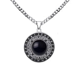 Retro Viking Rune Pendant Necklace - Stainless Steel Goldstone Amulet - Nordic Futhark Circle Jewelry for Men & Women