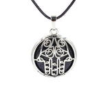 Hamsa Hand Hollow Pendant Necklace, Silver Plated Natural Crystal Inlay Black Wax Cord Protection Necklace for Women