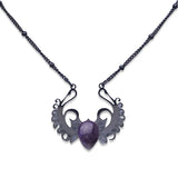 Punk Hip Hop Devil Wing Necklace - Blackened Stainless Steel Water-drop Gemstone Pendant - Grunge Goth Necklaces for Men & Women
