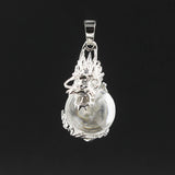 Natural Crystal Sphere Pendant, Silver Metal Dragonfly Wrapped Round Ball Gemstone Pendant, Reiki Chakra Healing DIY Necklace Jewelry Charm 16mm