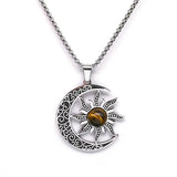 Vintage Stainless Steel Sun Moon Pendant Gemstone Necklace Celestial Jewelry  Spiritual Protection Gift for Men & Women