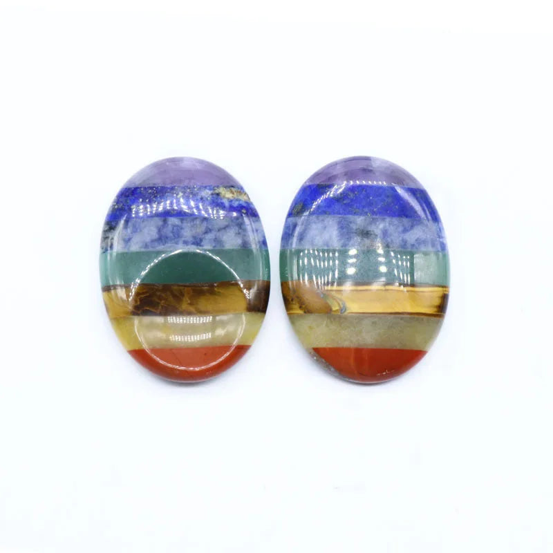 Rainbow Seven Chakra Ellipse Worry Stone Polished Chakra Balancing Pocket Crystal