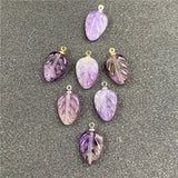 Hand Carved Natural Crystal Leaf Pendant Charms, Mixed Amethyst Rose Quartz Yellow Jade Tree Leaf Gemstone Beads for DIY Necklace Jewelry Making Findings