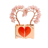 Handmade Heart-Shaped Double Citrine Crystal Tree | Love Theme Feng Shui Copper Wire Gemstone Decor with Ceramic Base for Couple Gifts