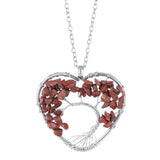 Heart Shaped Tree of Life Pendant Necklace, Natural Chip Gemstone Chakra Crystal Necklace Silver Wire Wrapped Jewelry Gift for Women