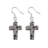 Purple Crystal Cross Dangle Earrings Hypoallergenic Silver Ear Hooks Handcrafted Genuine Amethyst Gemstone Crucifix Earrings Minimalist Jewelry