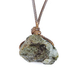 Natural Raw Crystal Rough Stone Pendant Necklace, Irregular Gemstone Hand Knotted Brown Rope Choker for Unisex