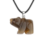 Natural Crystal Polar Bear Pendant Necklace - Hand-Carved Gemstone Animal Totem Amulet with 45cm Black Leather Cord Jewelry