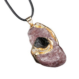 Wholesale Super Large Raw Crystal Pendant | Gold Wrapped Irregular Stone Necklace with Multi-Color Gem Accent