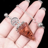 Chips Gemstone Tree of Life Resin Pendulum - Orgone Healing Dowsing Tool with Silver Chain for Divination, Hypnosis & Reiki - Spiritual Gemstone Gift for Wealth & Positivity