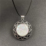 Vintage Six-Pointed Star Openwork Pendant Inlaid Natural Gemstone, Abalone Shell Tiger Eye Rose Quartz Cabochon Antique Silver Spiritual Crystal Necklace for Women