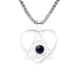 Stainless Steel Celtic Knot Heart Necklace Gemestone Triquetra Symbol Pendant - Eternal Love Spiritual Jewelry for Women & Men