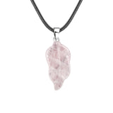Unisex Natural Crystal Leaf Pendant Necklace Hand-Carved Gemstone Jewelry