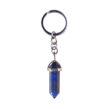 Natural Hexagonal Crystal Point Keychain, Silver Plated Wrap Chakra Healing Gemstone Keyring, Reiki Crystal Stone Charm Key Chain Gift by JOYA GIFT