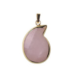 Snail Teardrop Natural Gemstone Pendant, Gold Electroplated Edge Crystal Charm, 24×38mm Reiki Healing Stone Necklace Pendant for Women